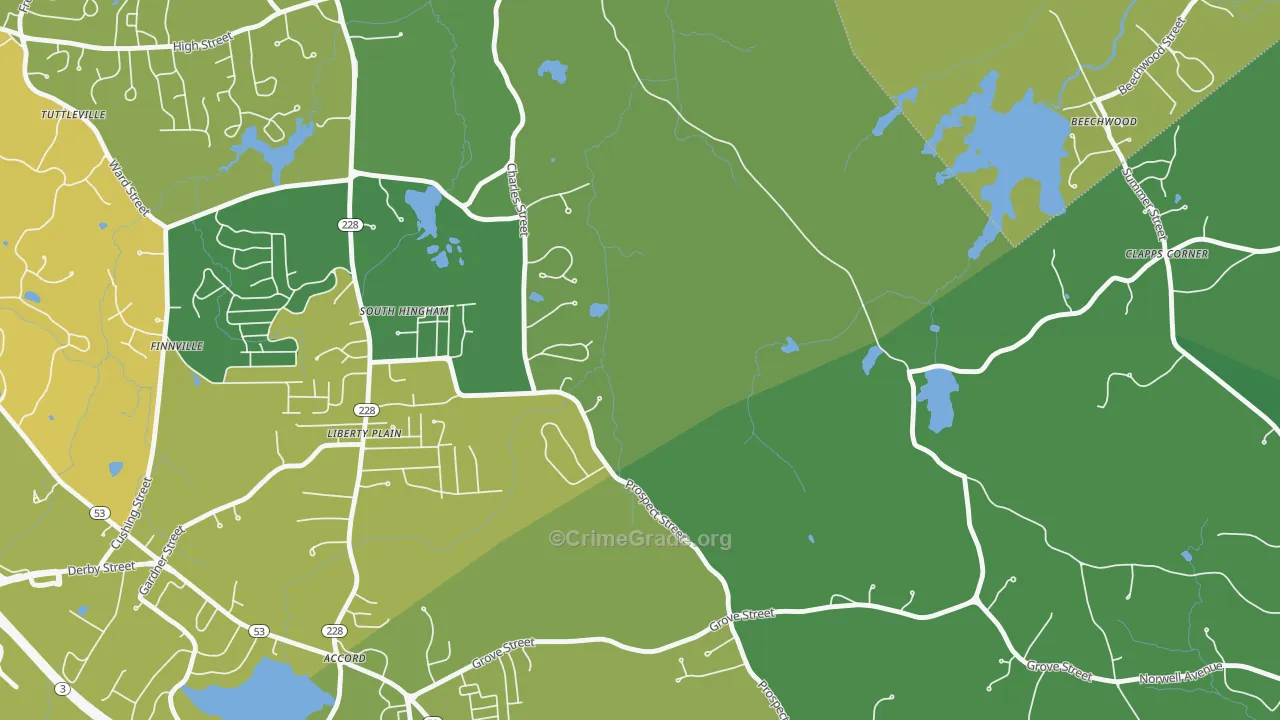 South Hingham, MA Map of Drug-Related Crime Rates