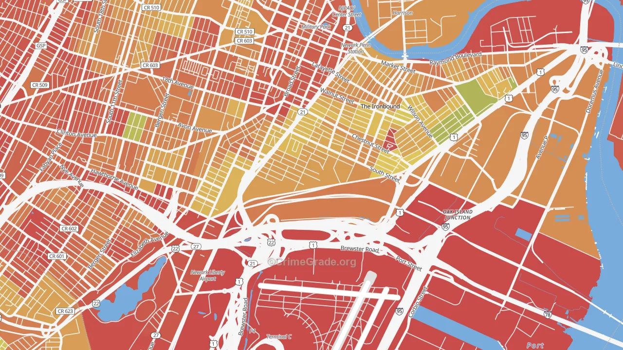 South Ironbound, Newark, NJ Map of Drug-Related Crime Rates