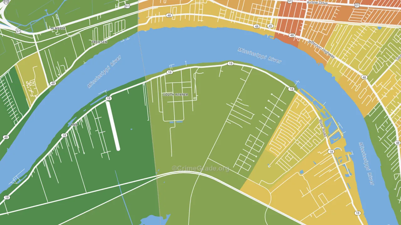 South Kenner, LA Map of Drug-Related Crime Rates