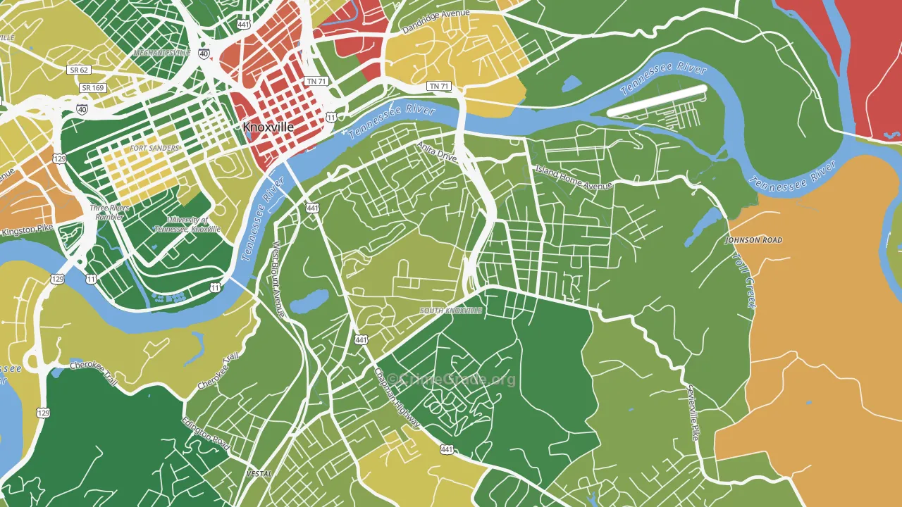 South Knoxville, Knoxville, TN Map of Drug-Related Crime Rates