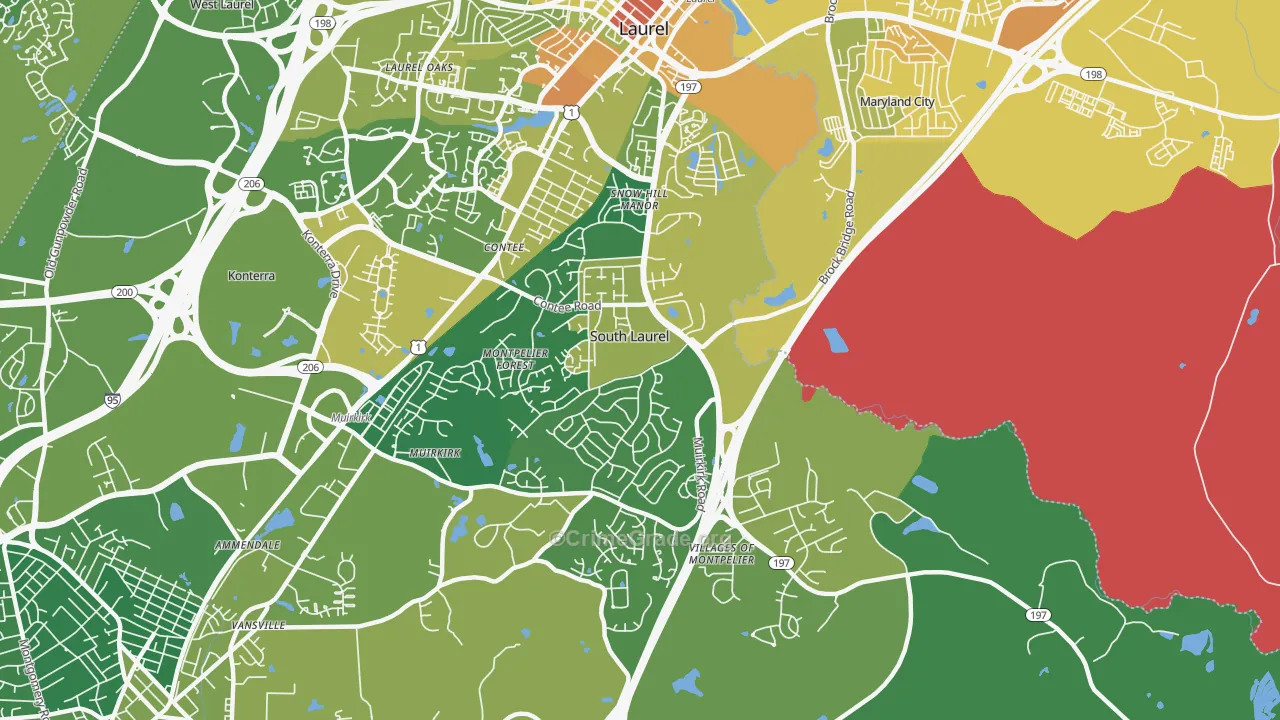 South Laurel, MD Map of Drug-Related Crime Rates