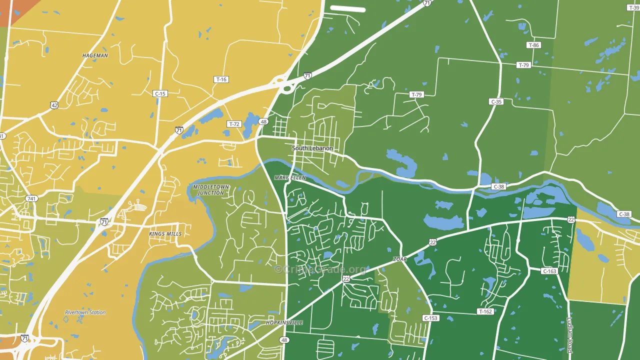 South Lebanon, OH Map of Drug-Related Crime Rates