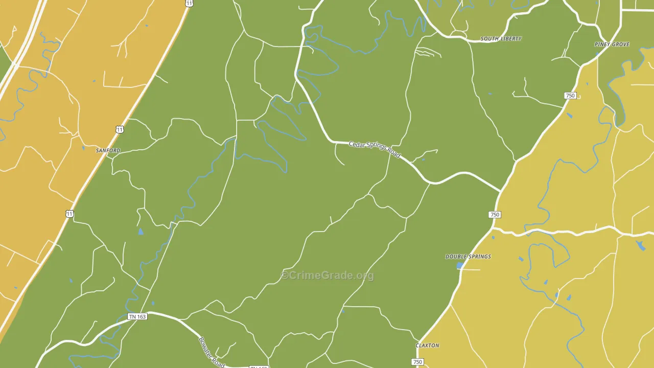 South Liberty, TN Map of Drug-Related Crime Rates