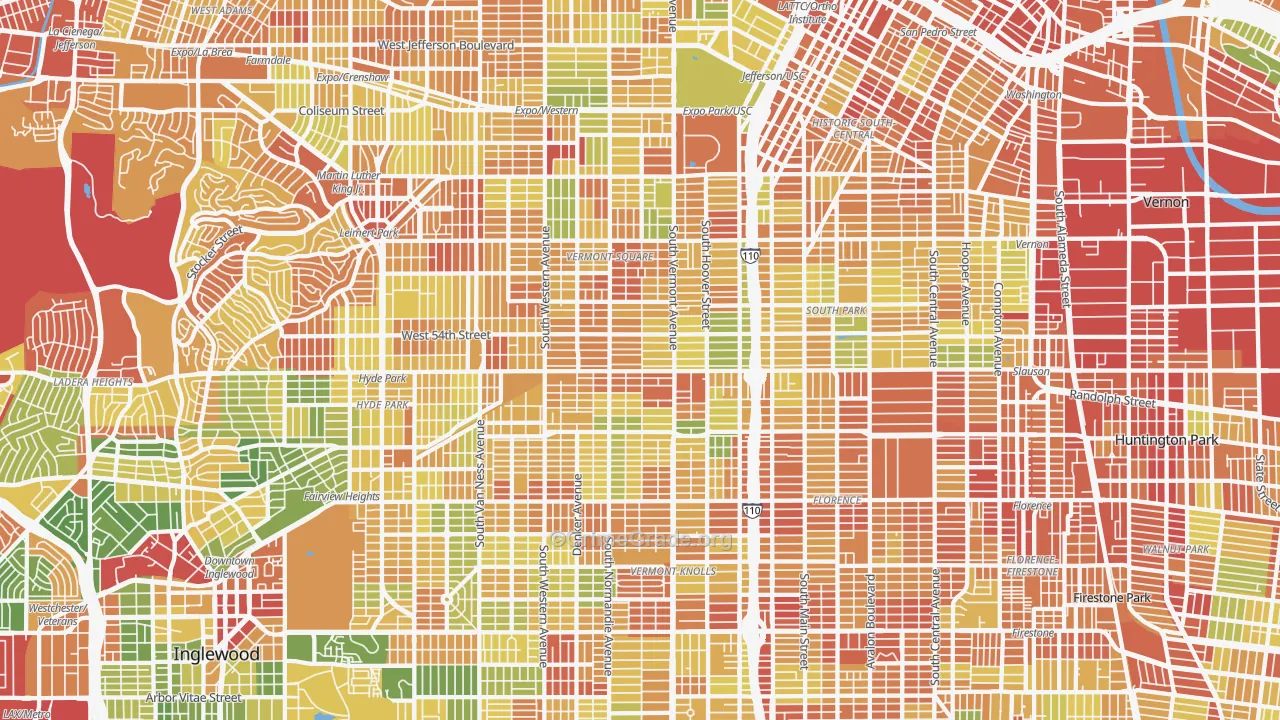 South Los Angeles, Los Angeles, CA Map of Drug-Related Crime Rates