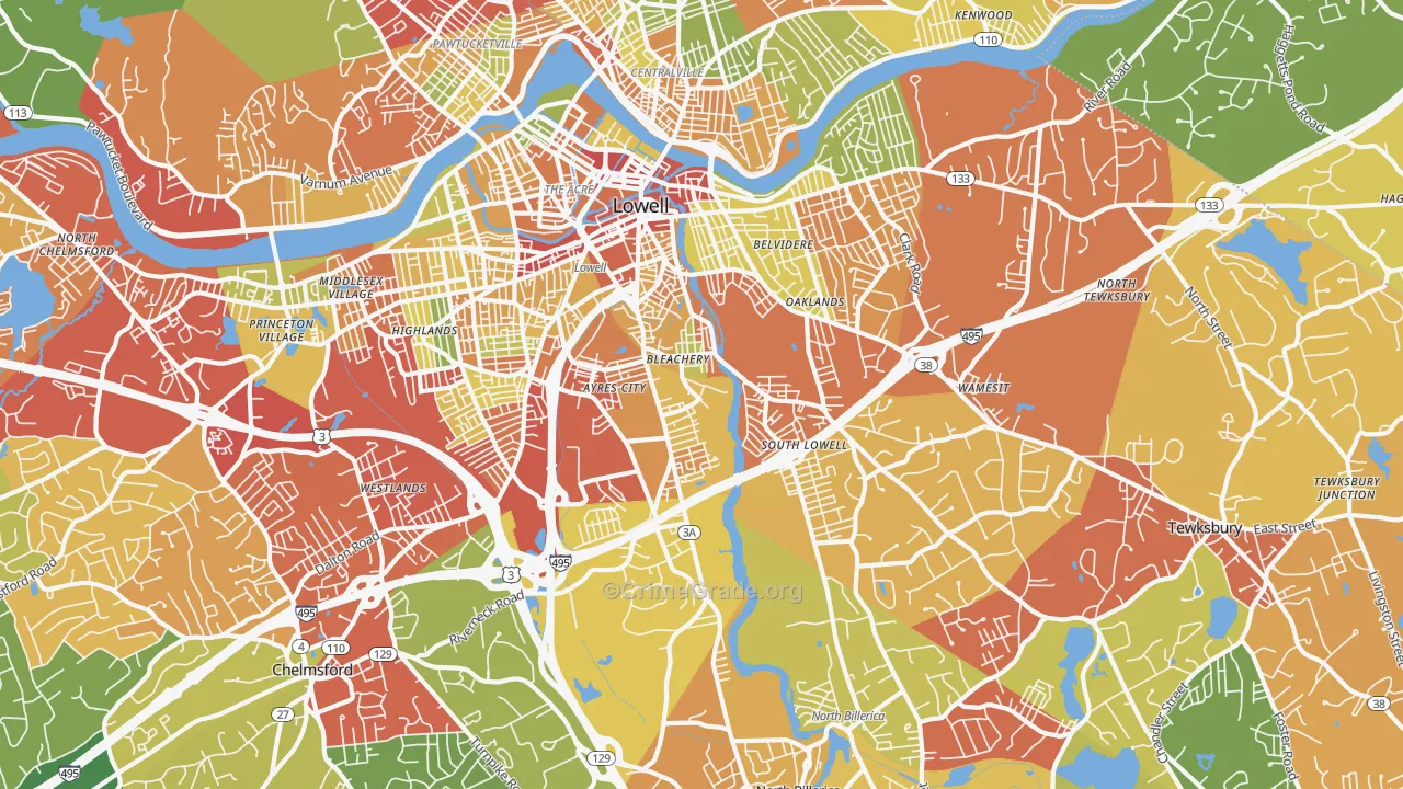 South Lowell, Lowell, MA Map of Drug-Related Crime Rates