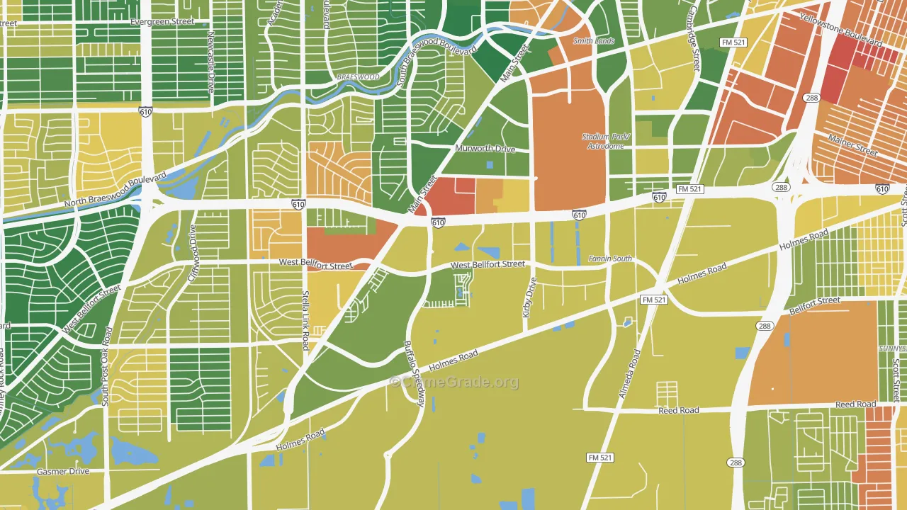 South Main, Houston, TX Map of Drug-Related Crime Rates