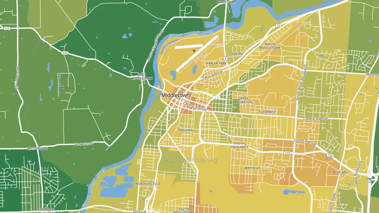 South Main Street Historic District, Middletown, OH Map of Drug-Related Crime Rates