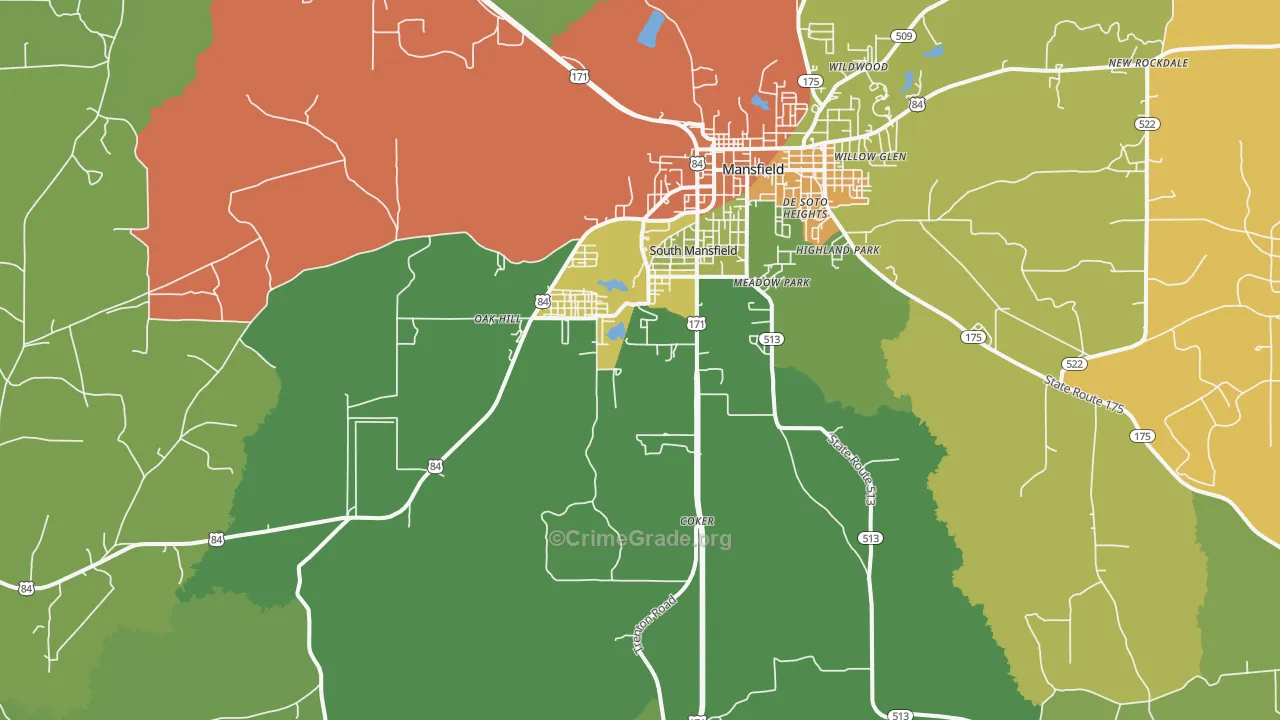 South Mansfield, LA Map of Drug-Related Crime Rates