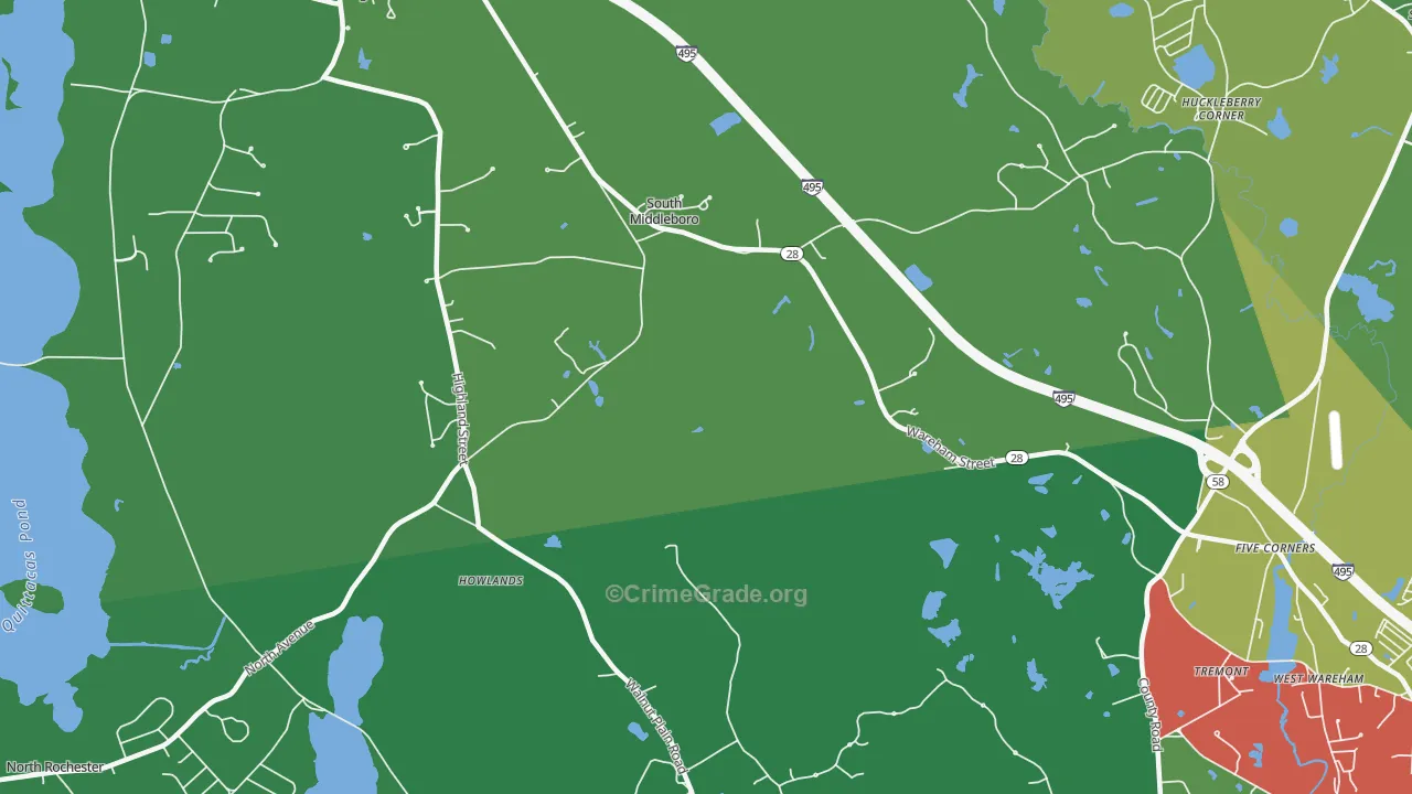 South Middleboro, MA Map of Drug-Related Crime Rates