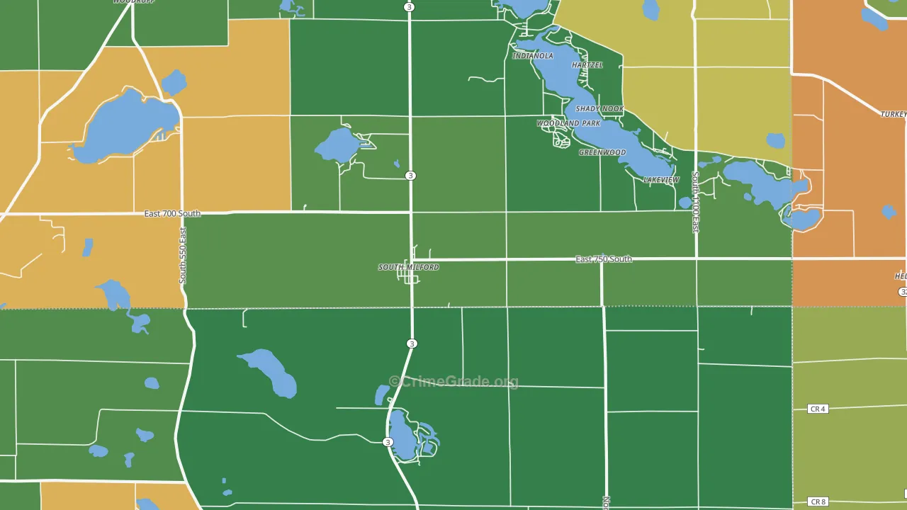 South Milford, IN Map of Drug-Related Crime Rates