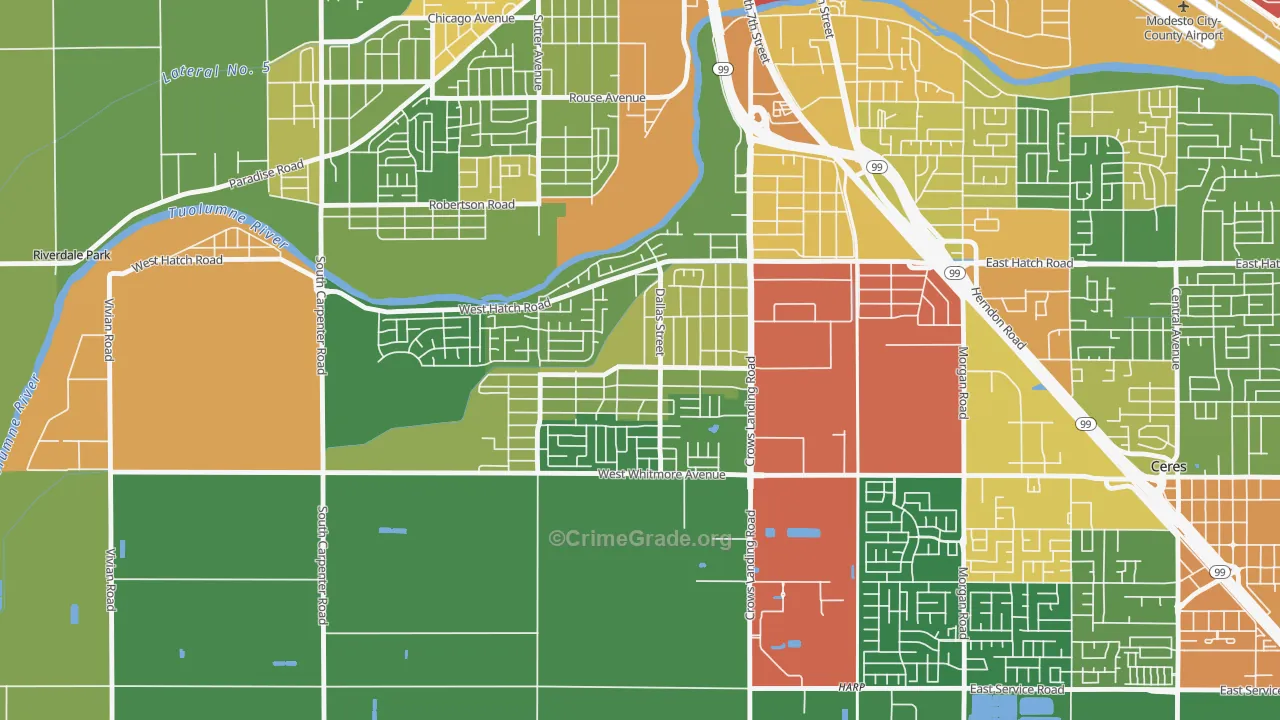 South Modesto Acres, Modesto, CA Map of Drug-Related Crime Rates