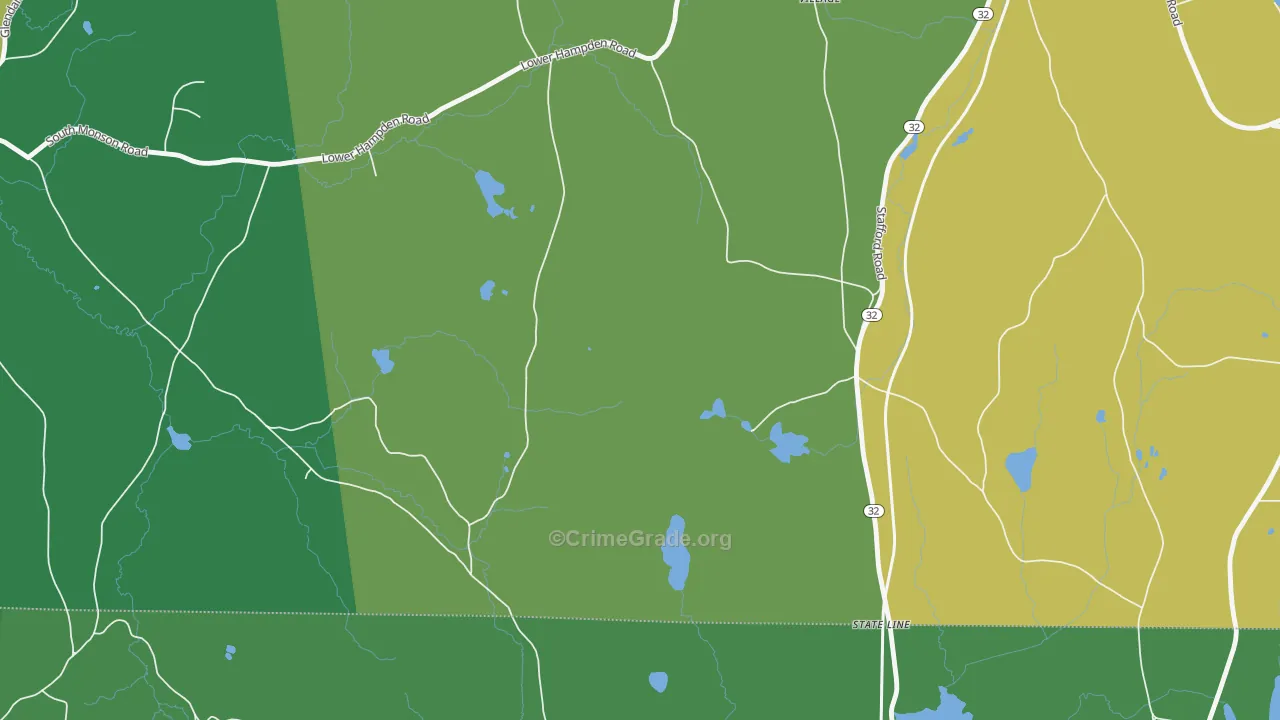South Monson, MA Map of Drug-Related Crime Rates