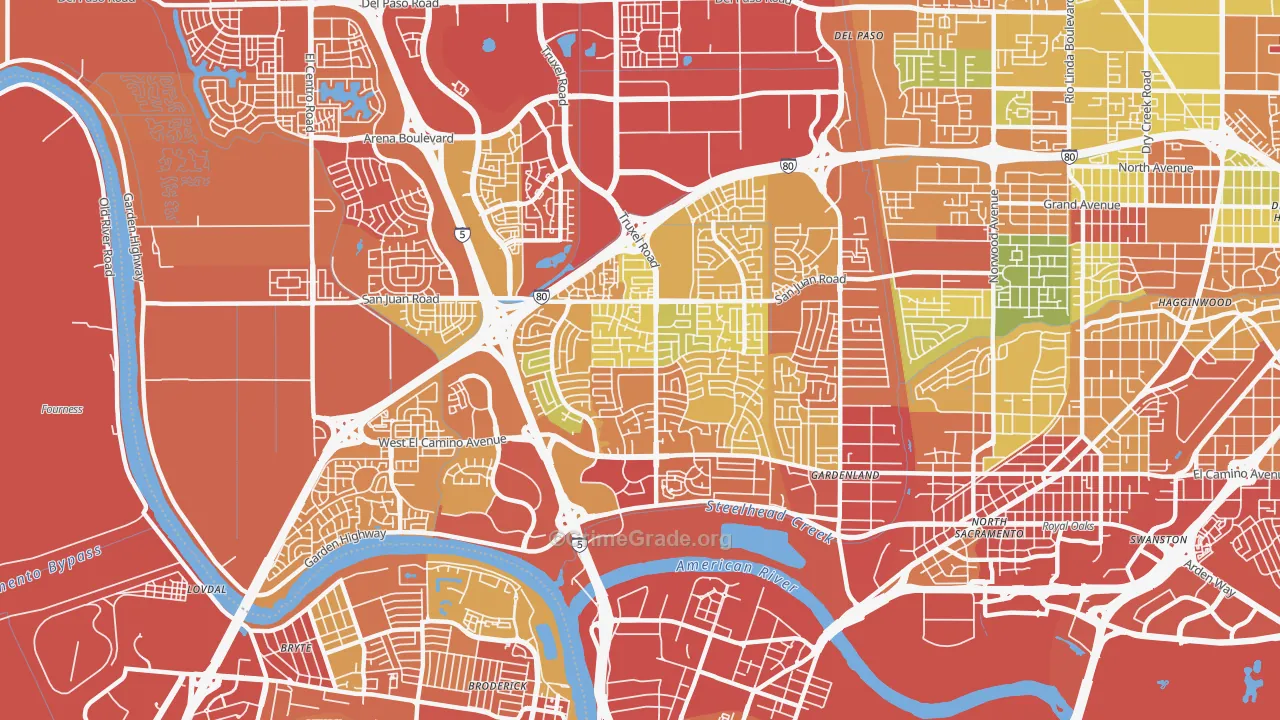 South Natomas, Sacramento, CA Map of Drug-Related Crime Rates