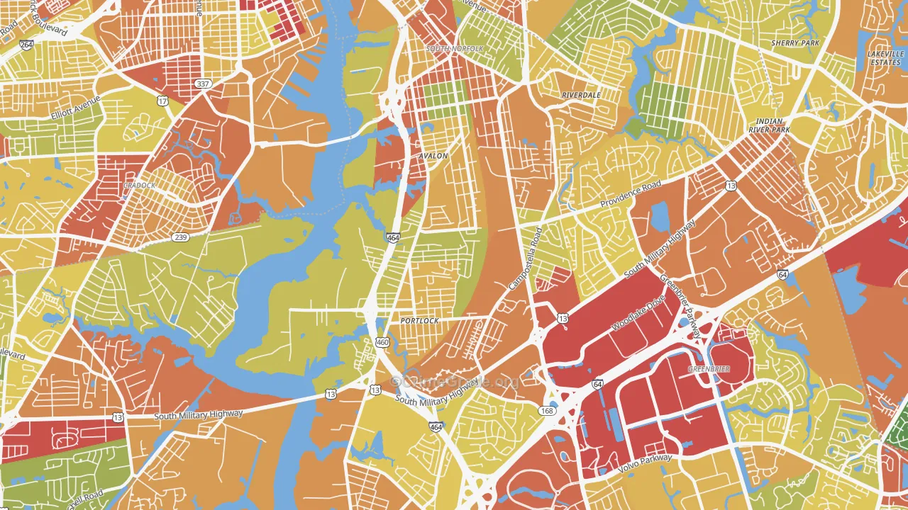 South Norfolk, Chesapeake, VA Map of Drug-Related Crime Rates