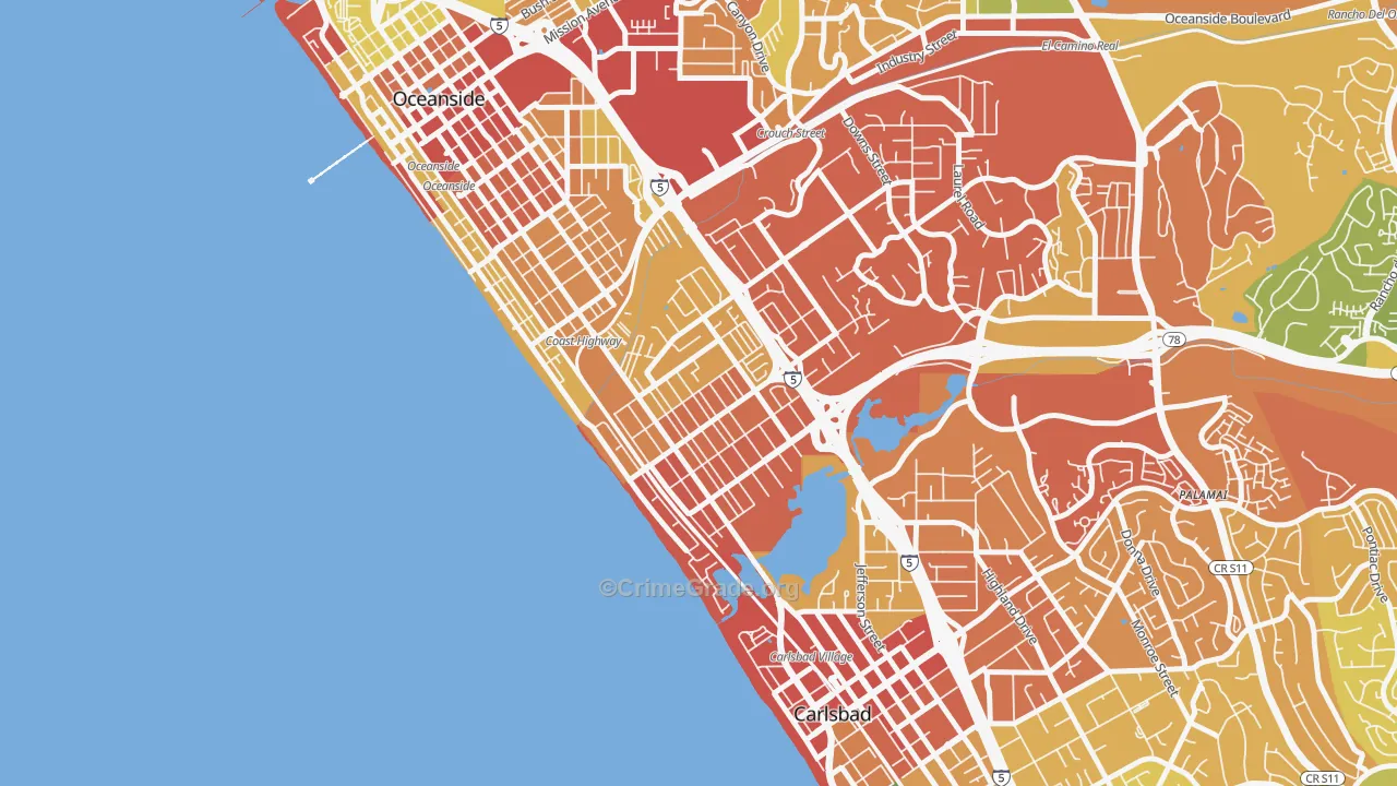 South Oceanside, Oceanside, CA Map of Drug-Related Crime Rates
