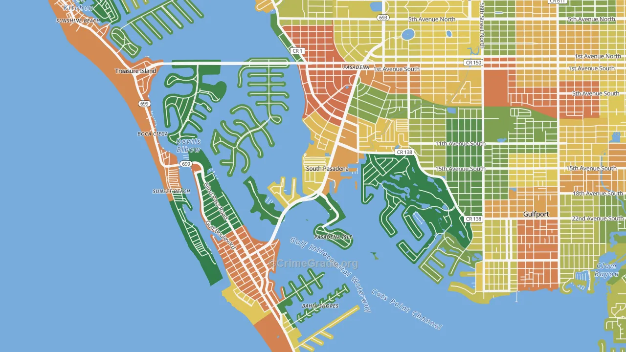 South Pasadena, FL Map of Drug-Related Crime Rates