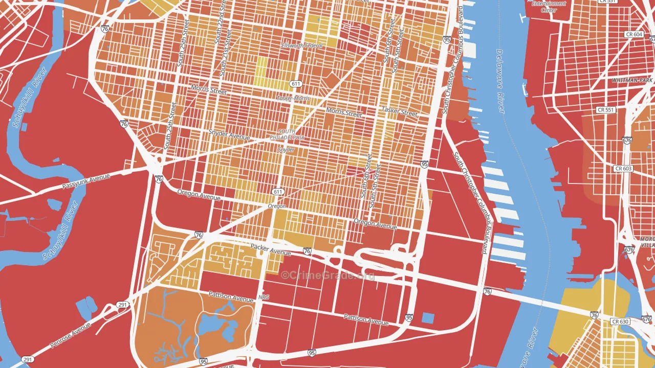 South Philadelphia, Philadelphia, PA Map of Drug-Related Crime Rates