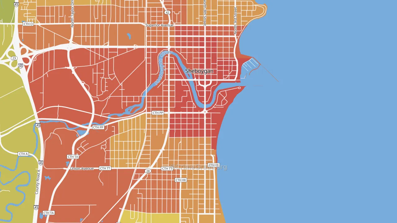 South Pier, Sheboygan, WI Map of Drug-Related Crime Rates