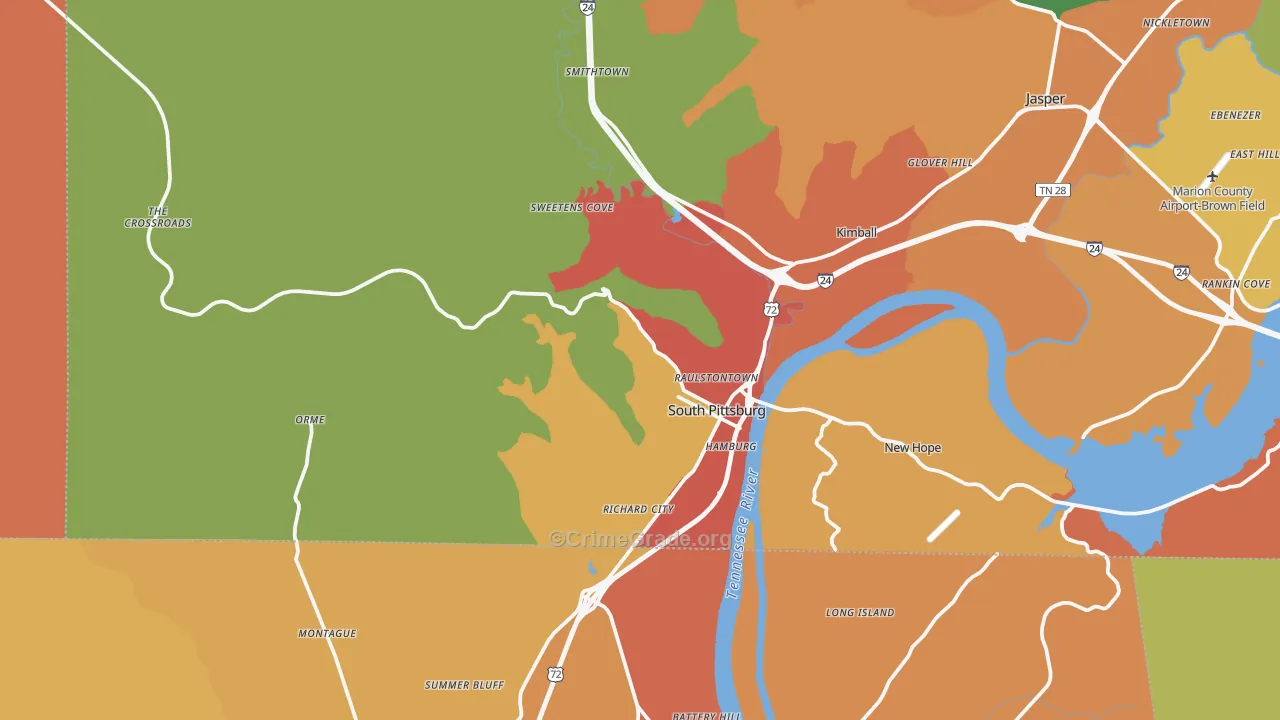 South Pittsburg, TN Map of Drug-Related Crime Rates