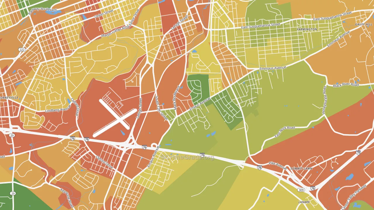 South Poplar, Allentown, PA Map of Drug-Related Crime Rates