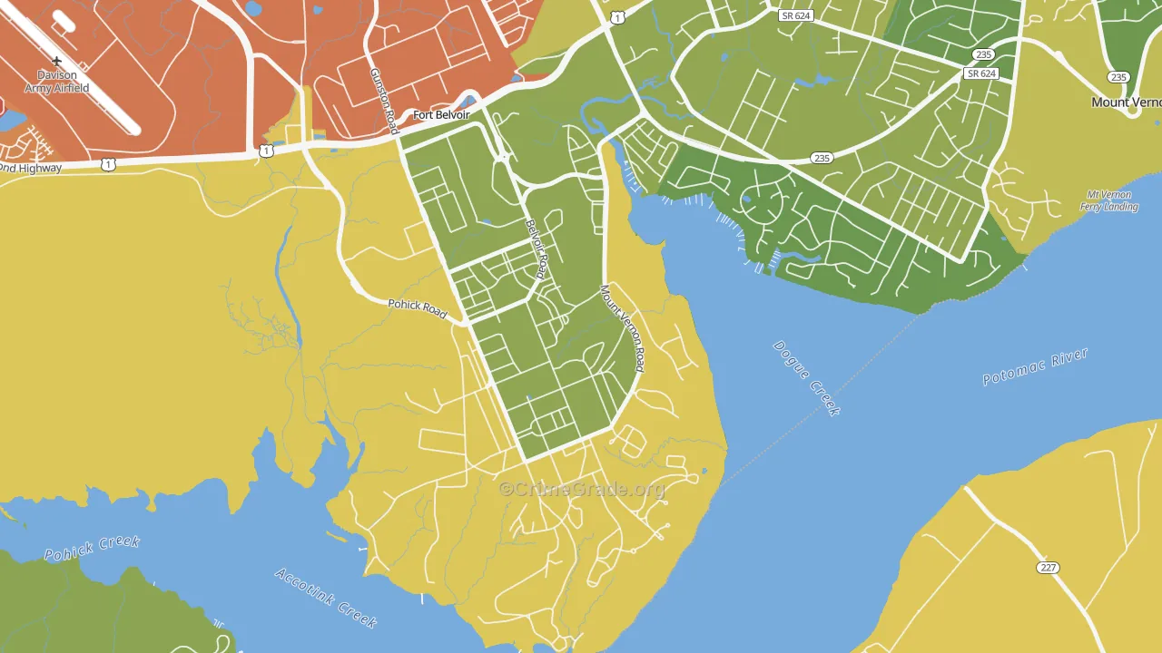 South Post, Fort Belvoir, VA Map of Drug-Related Crime Rates