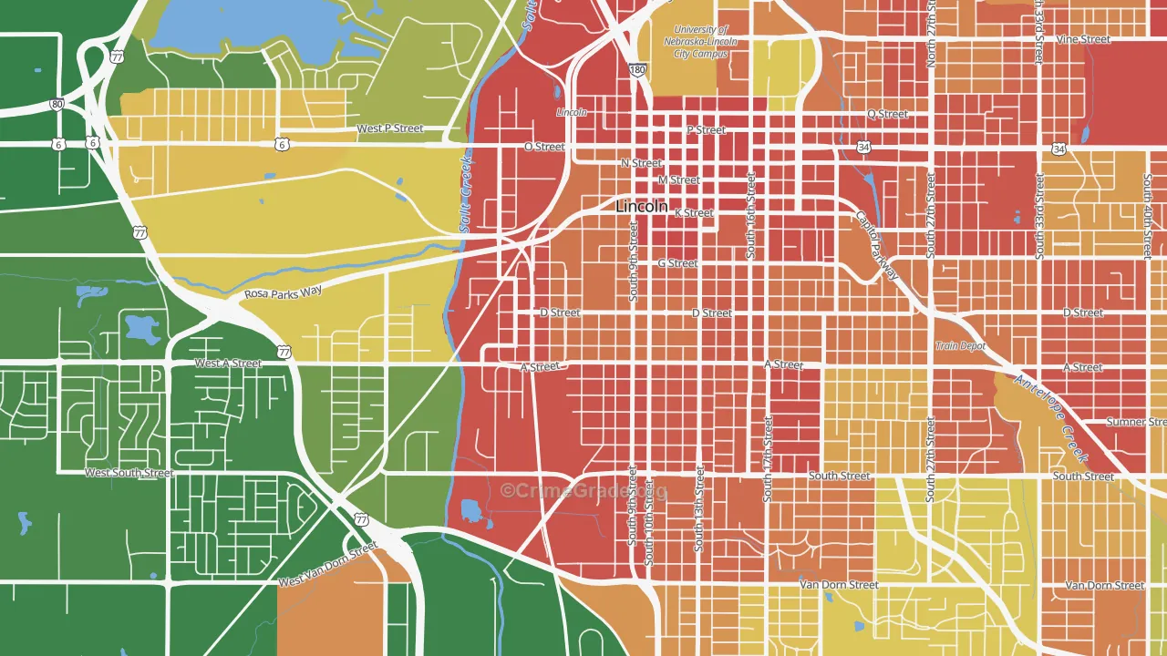 South Salt Creek, Lincoln, NE Map of Drug-Related Crime Rates