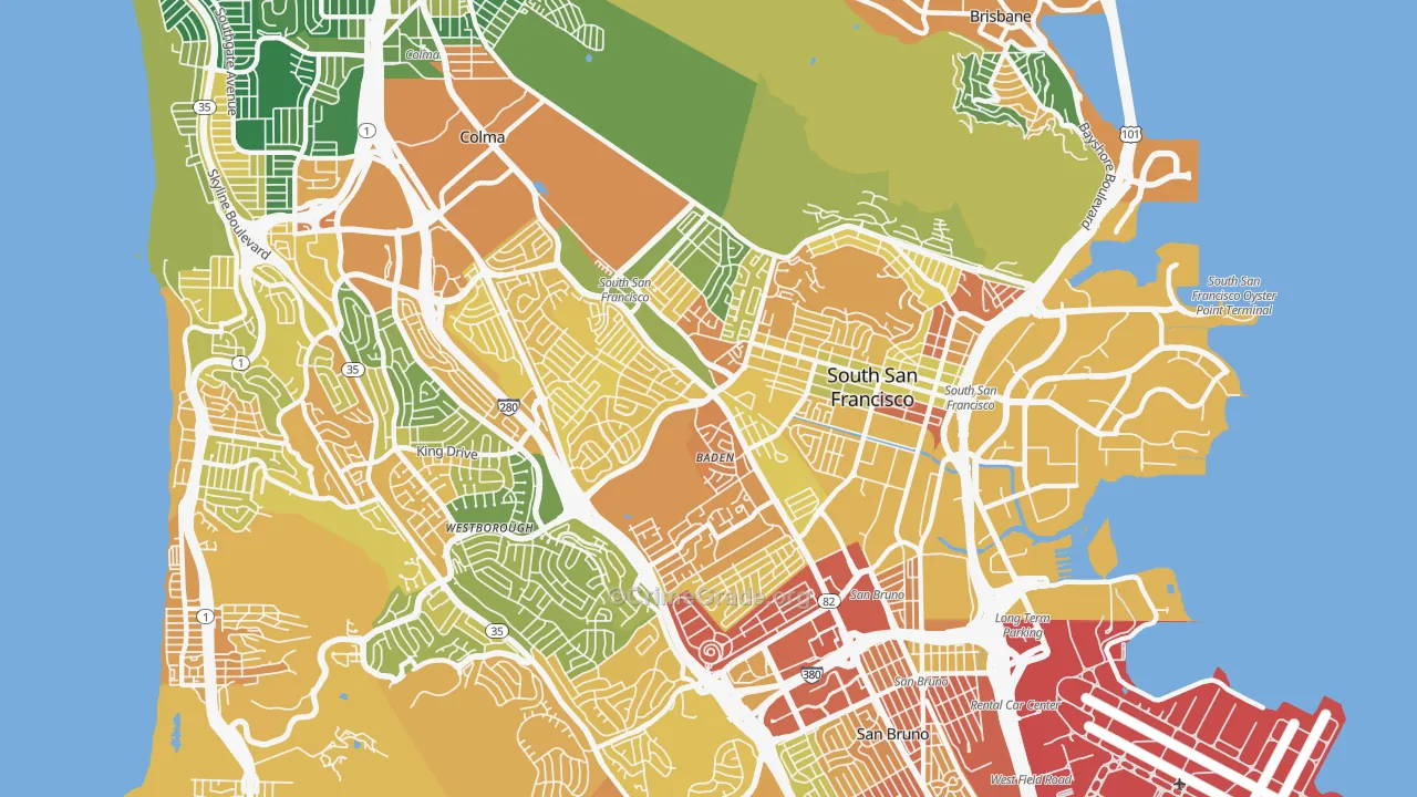 South San Francisco, CA Map of Drug-Related Crime Rates