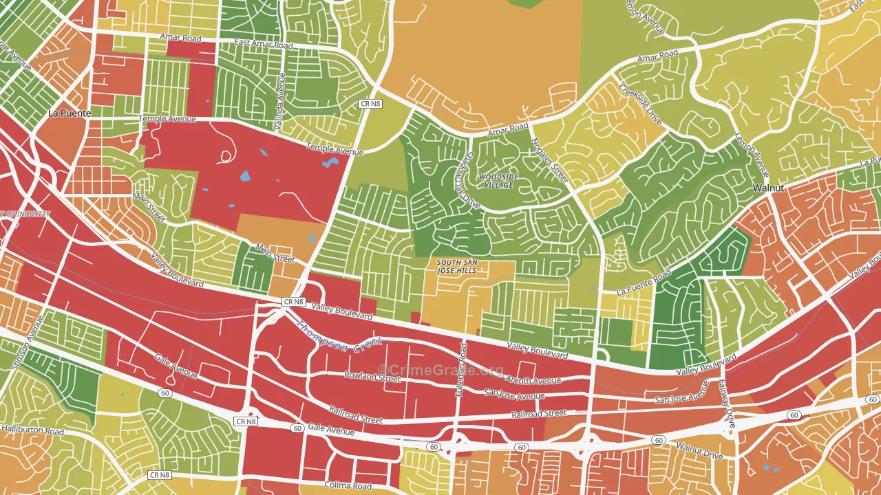 South San Jose Hills, CA Map of Drug-Related Crime Rates