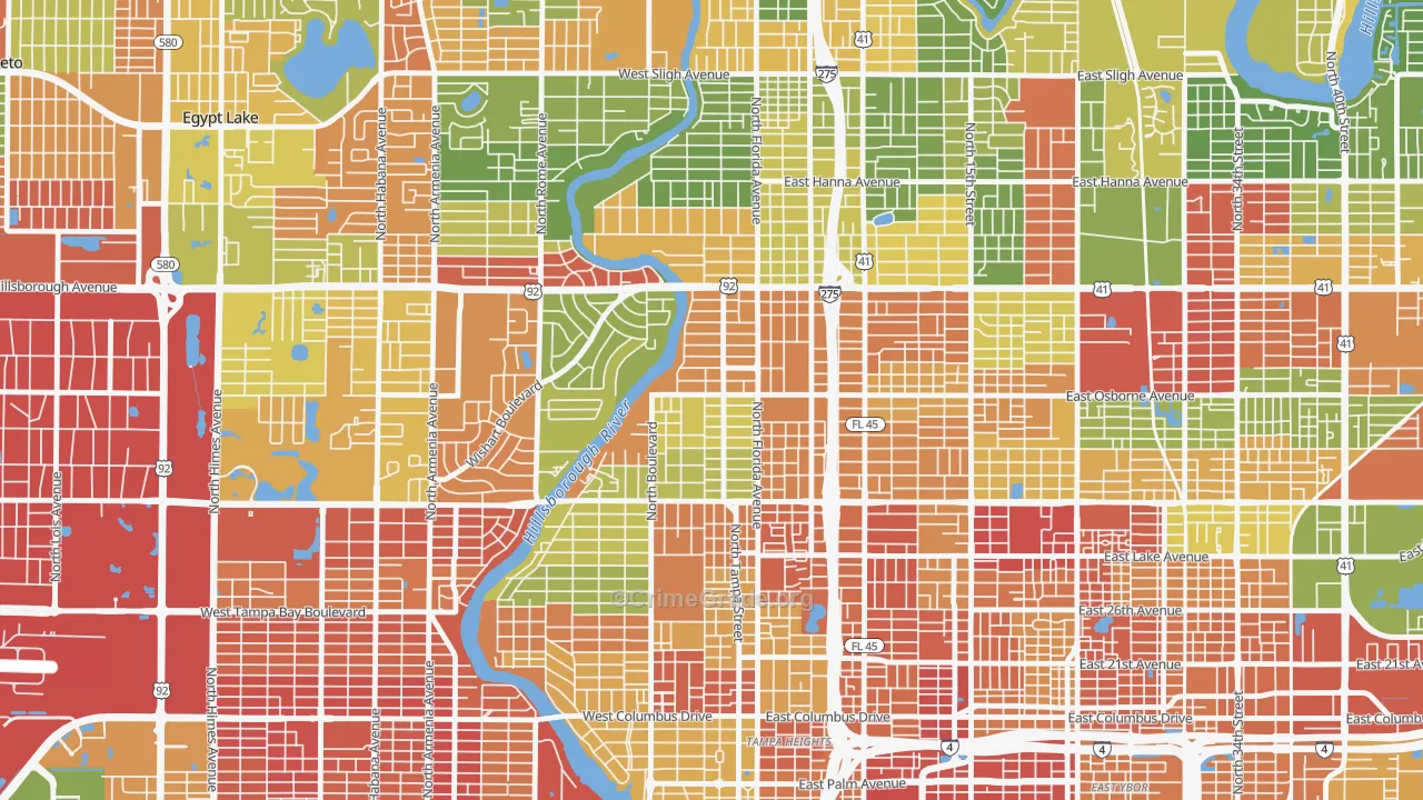 South Seminole Heights, Tampa, FL Map of Drug-Related Crime Rates