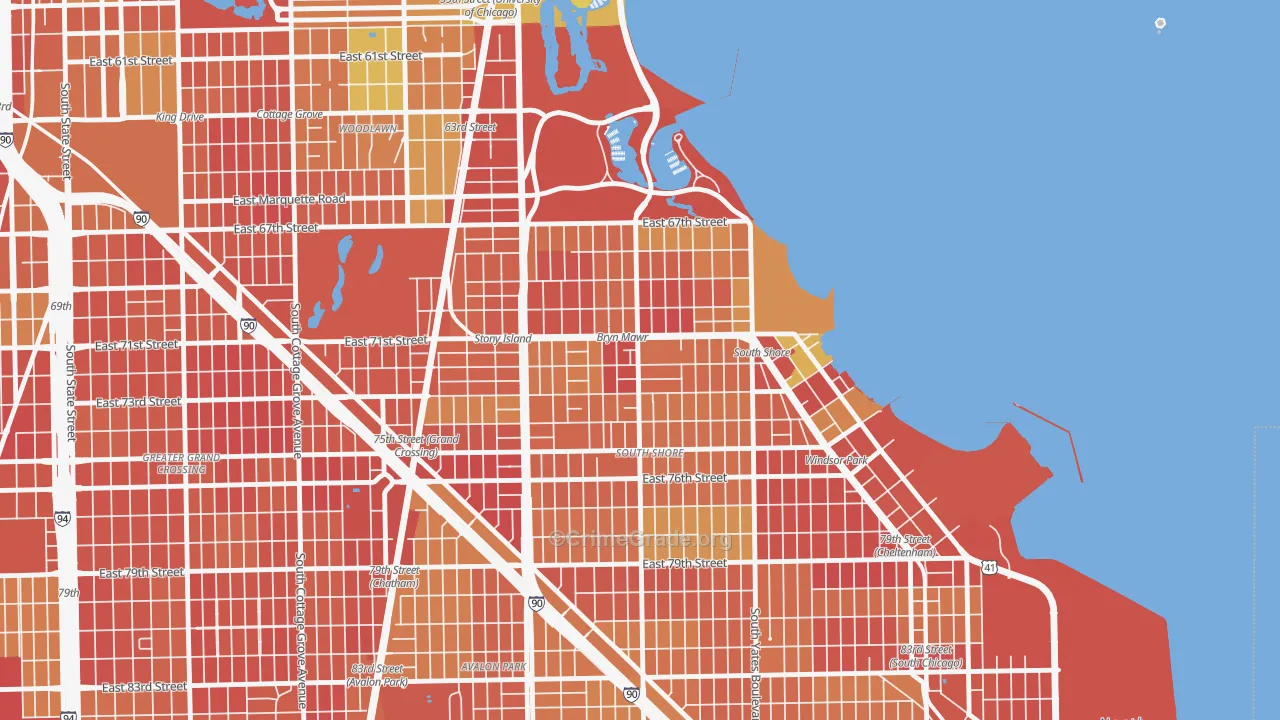 South Shore, Chicago, IL Map of Drug-Related Crime Rates