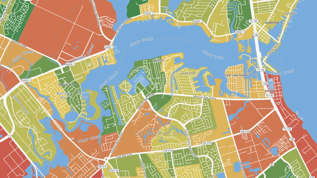 South Shore Harbour and Marina, League City, TX Map of Drug-Related Crime Rates