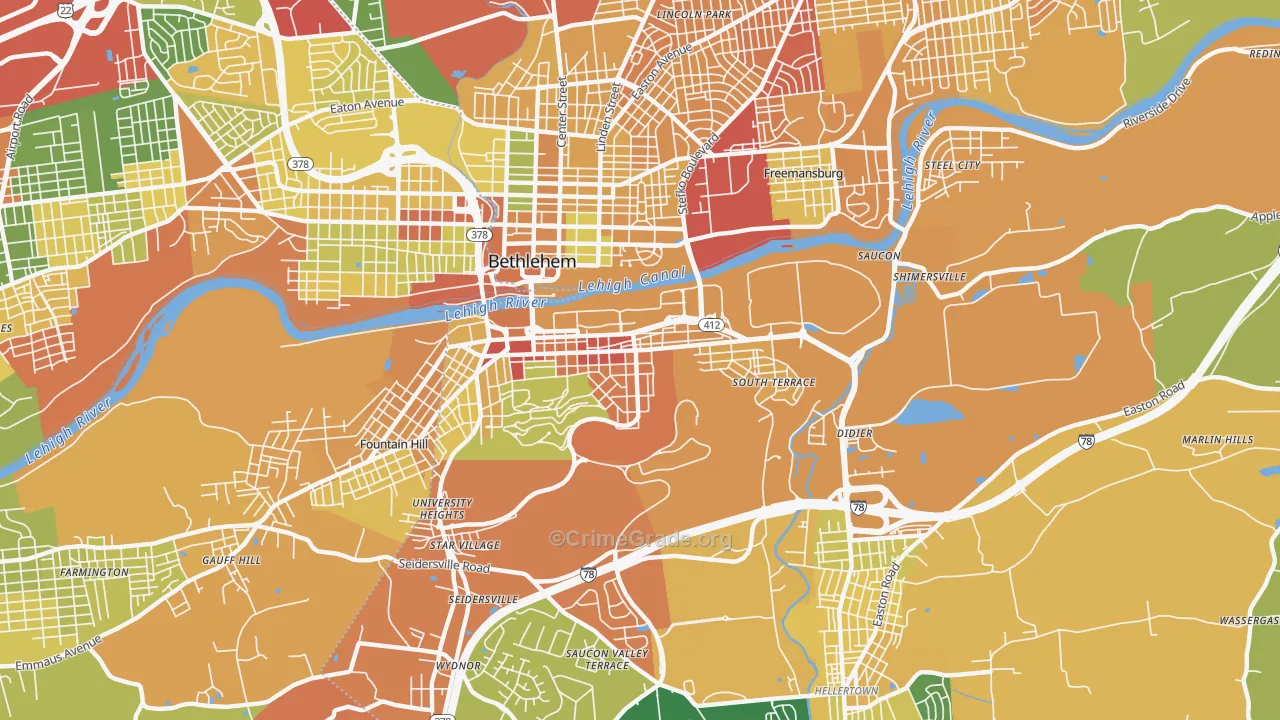 South Side, Bethlehem, PA Map of Drug-Related Crime Rates