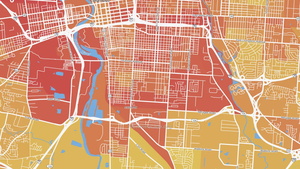 South Side, Columbus, OH Map of Drug-Related Crime Rates