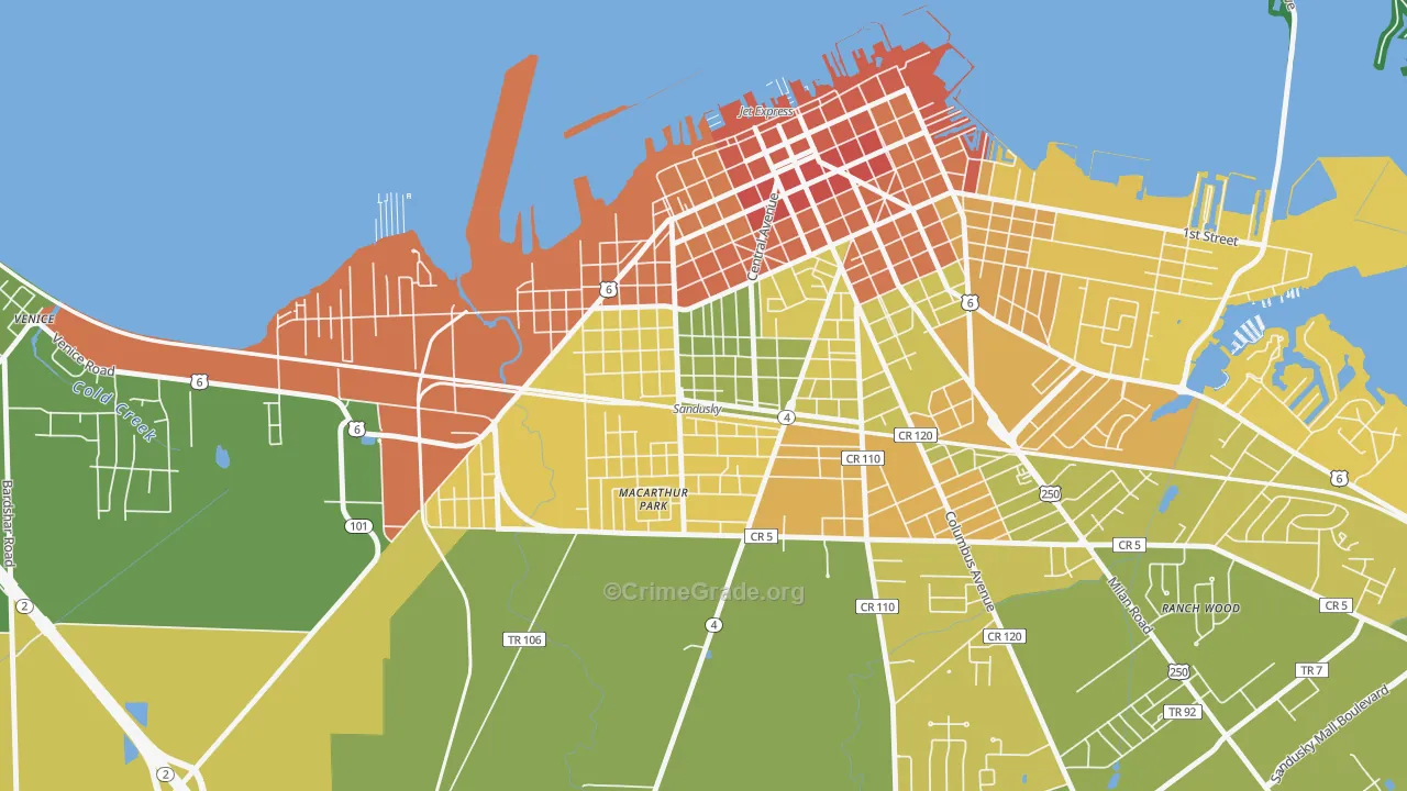 South Side, Sandusky, OH Map of Drug-Related Crime Rates