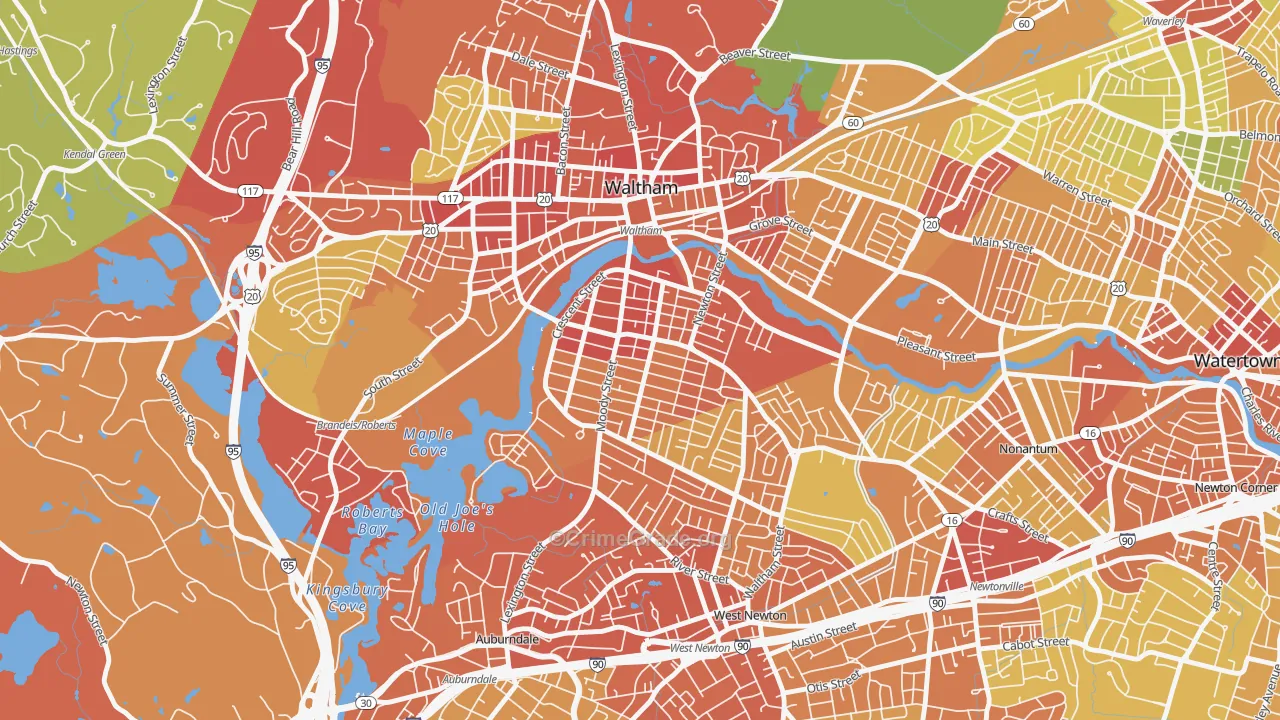 South Side, Waltham, MA Map of Drug-Related Crime Rates