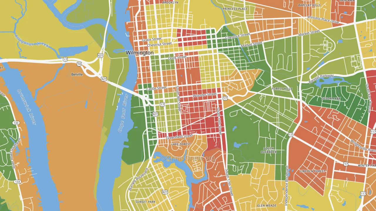 South Side, Wilmington, NC Map of Drug-Related Crime Rates