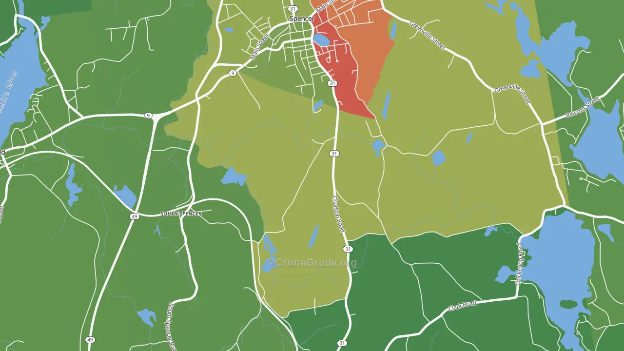 South Spencer, MA Map of Drug-Related Crime Rates