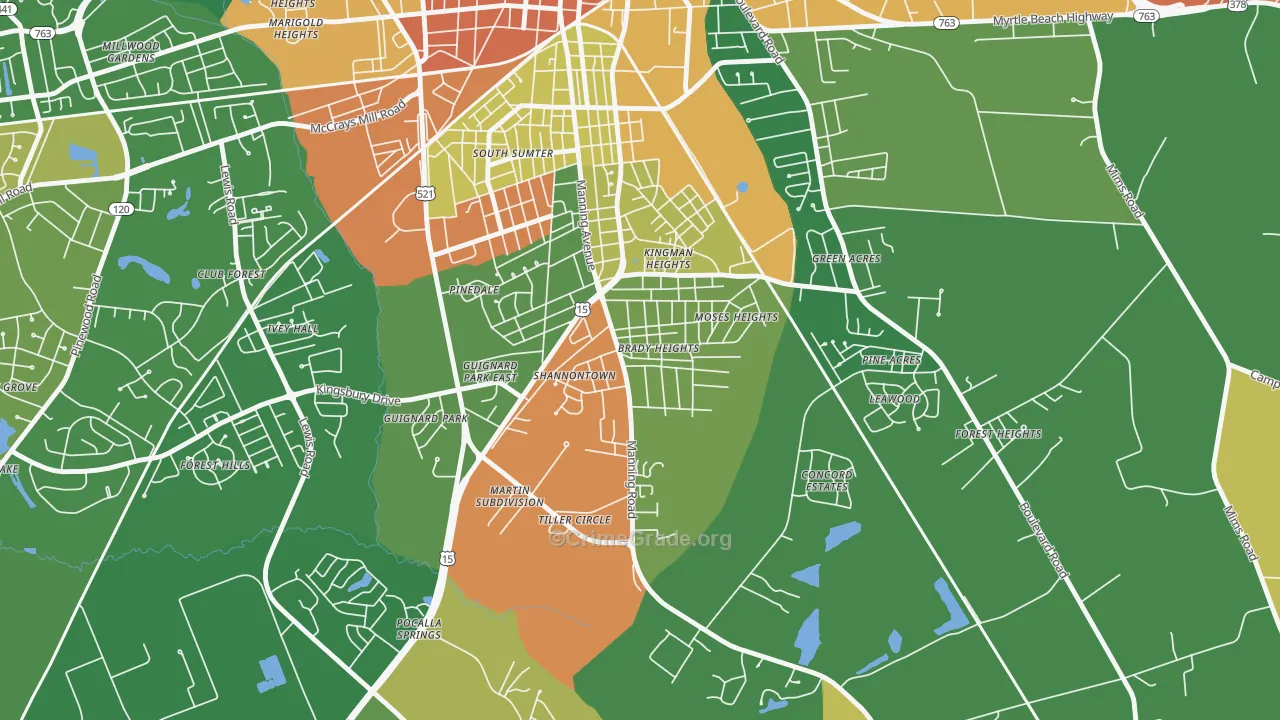 South Sumter, SC Map of Drug-Related Crime Rates