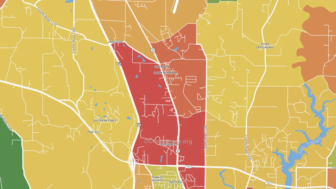 South Vinemont, AL Map of Drug-Related Crime Rates