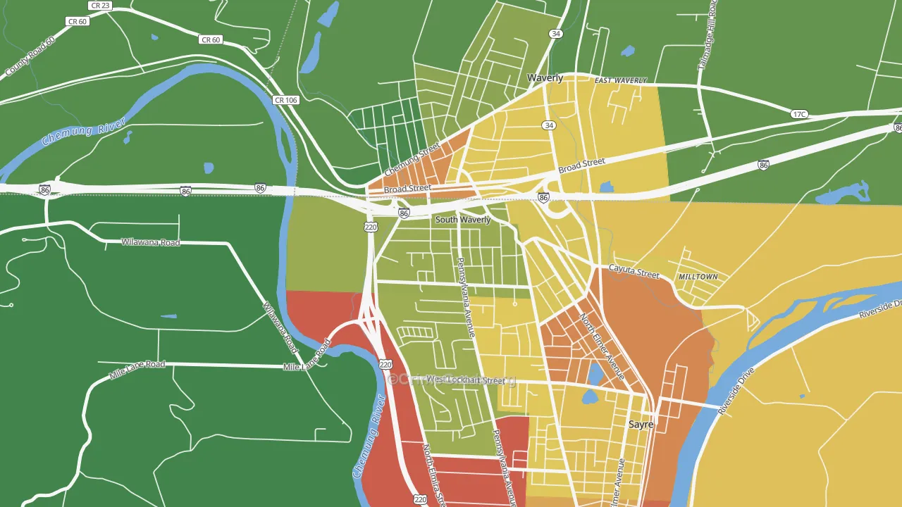 South Waverly, PA Map of Drug-Related Crime Rates