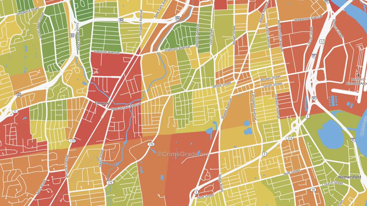 South West, Hartford, CT Map of Drug-Related Crime Rates
