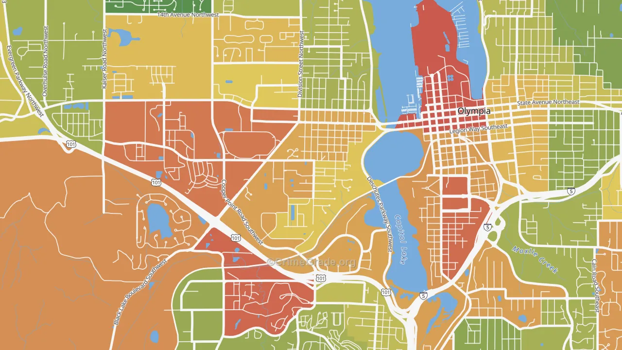 South Westside, Olympia, WA Map of Drug-Related Crime Rates