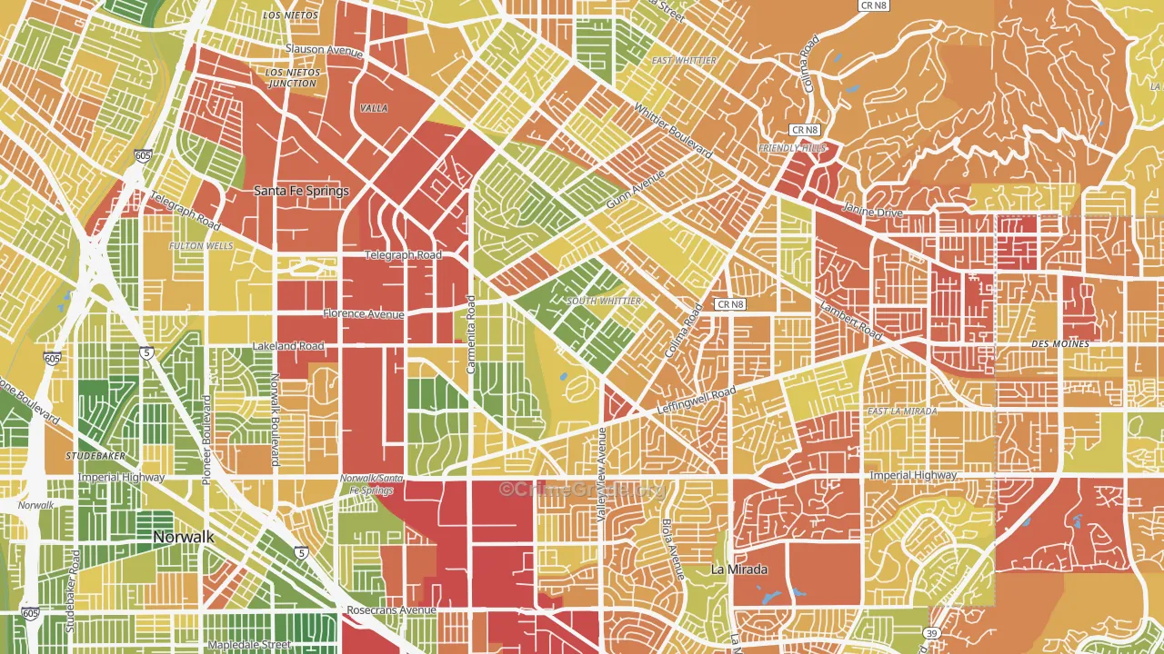 South Whittier, CA Map of Drug-Related Crime Rates