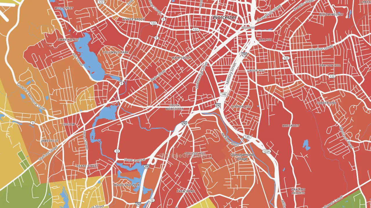 South Worcester, Worcester, MA Map of Drug-Related Crime Rates