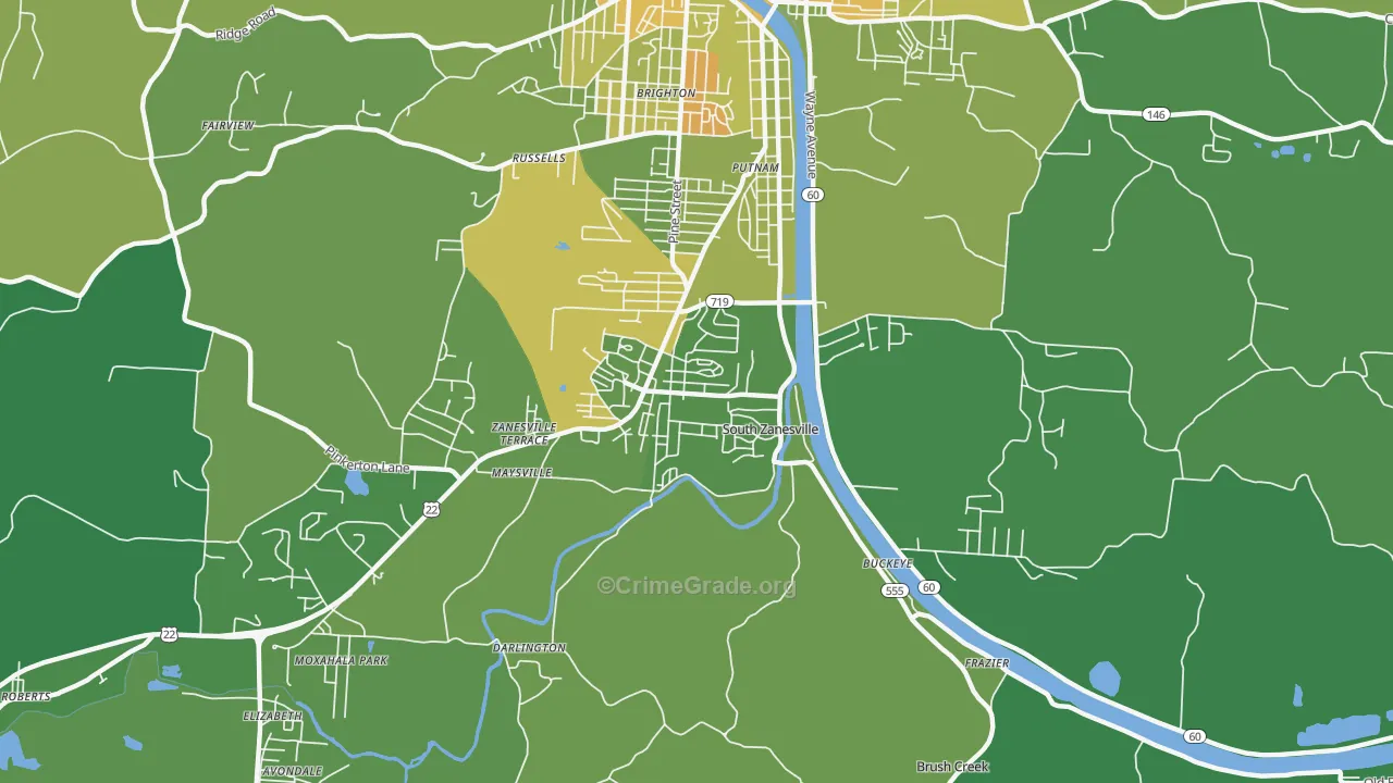 South Zanesville, OH Map of Drug-Related Crime Rates