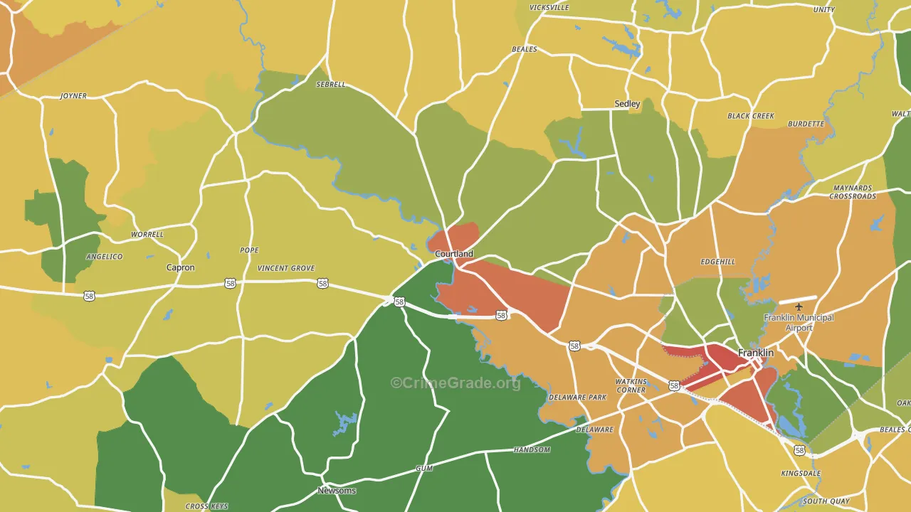 Southampton County, VA Map of Drug-Related Crime Rates