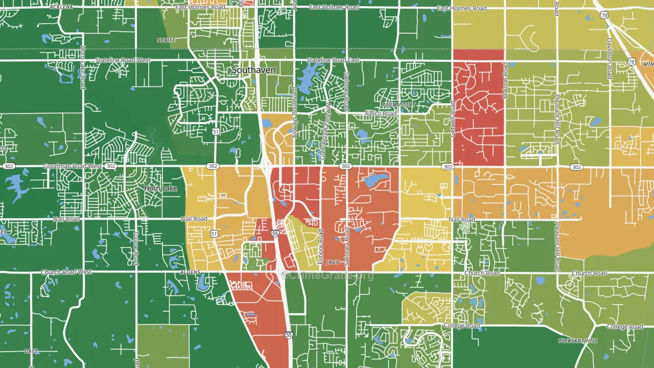 Southaven, MS Map of Drug-Related Crime Rates