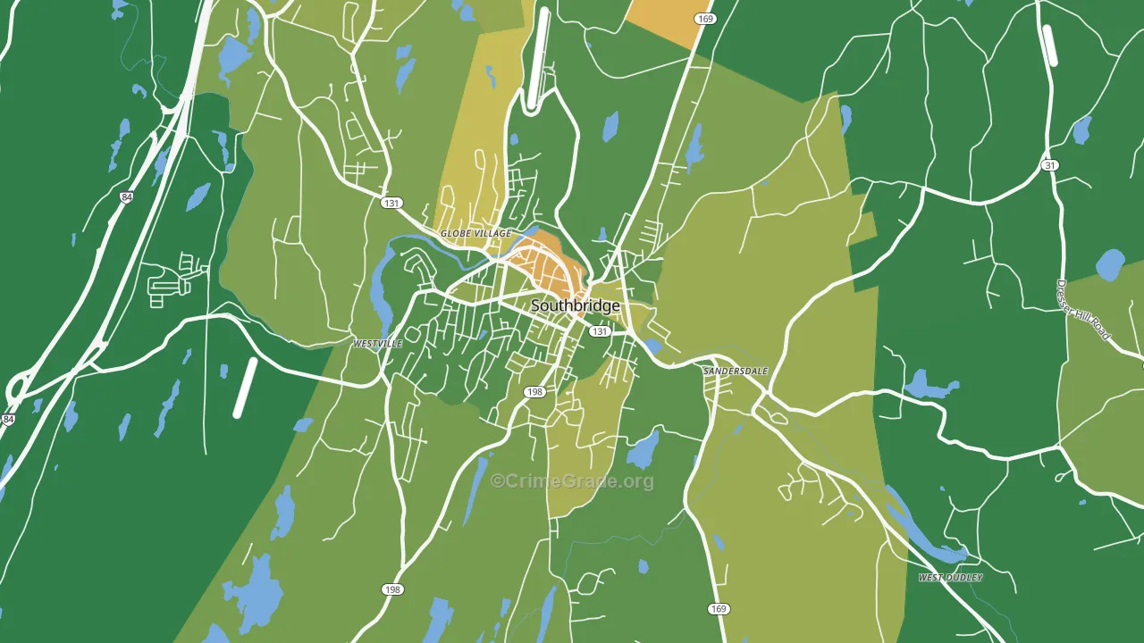 Southbridge Town, MA Map of Drug-Related Crime Rates