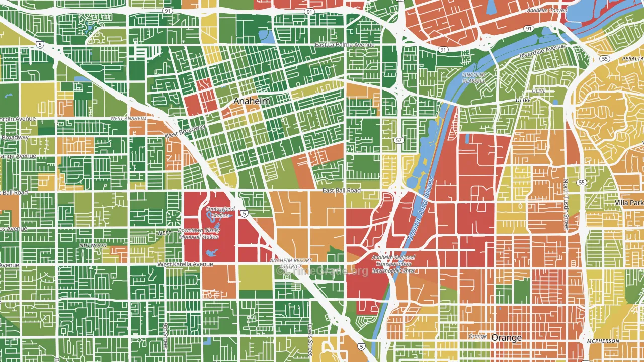 Southeast, Anaheim, CA Map of Drug-Related Crime Rates