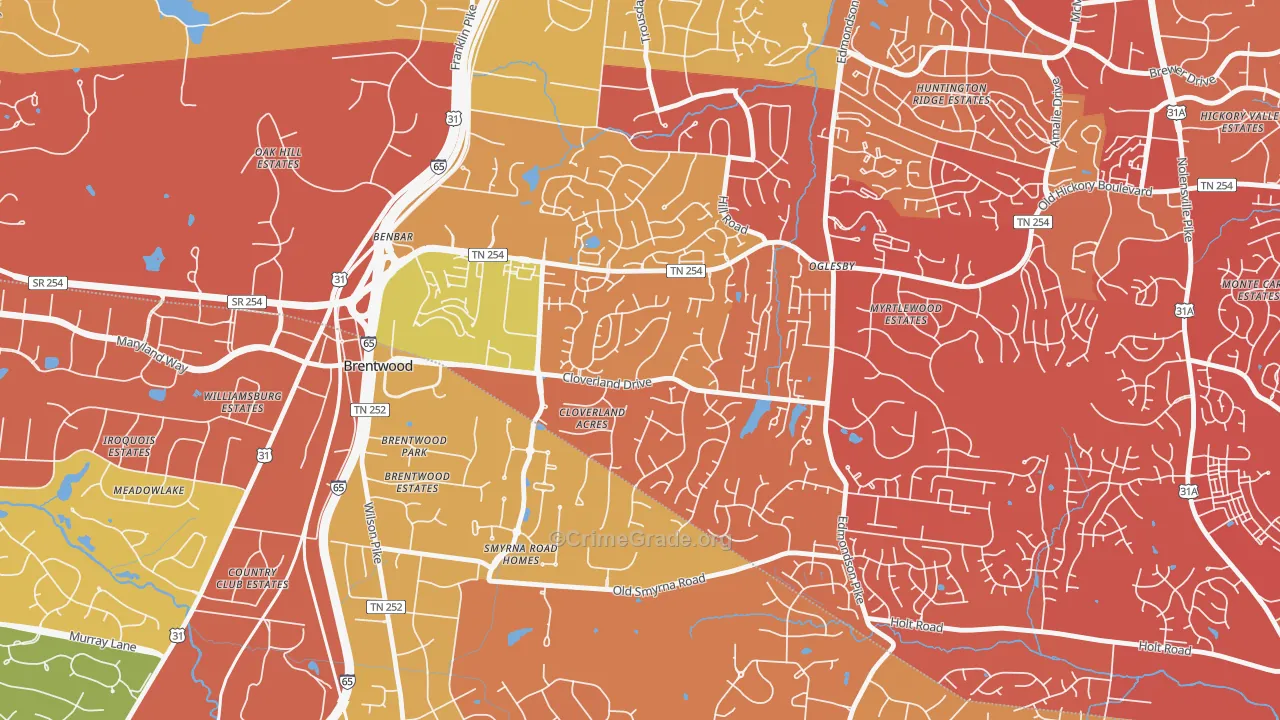 Southeast, Brentwood, TN Map of Drug-Related Crime Rates